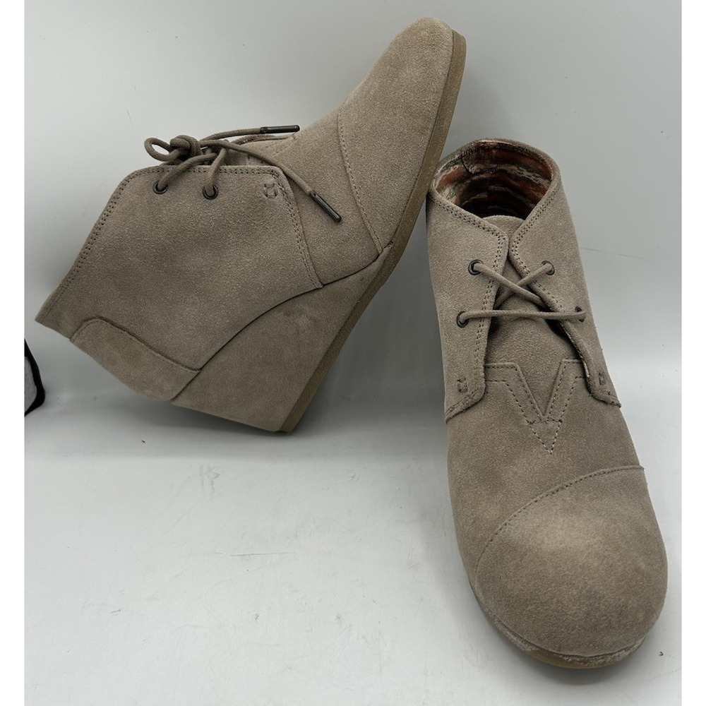 TOMS Desert Wedge Taupe Suede Lace Up Ankle Boots Women's Size‎ 11